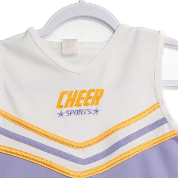 Cheer Sports Size 8 Cheerleader Crop Top White Purple Yellow Stripes Girls Sleev - Picture 2 of 8